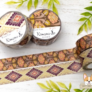 1 roll | 15mm | Kamiiso KIMONO | ZEN Series Gold Foil Yuzen Washi Tape | Arabesque Peony - Hishigiku (Diamond Chrysanthemum)