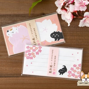 30 sheets | Active | Spring Japanese Cherry Blossom (Hanami) Cat Sticky Notes Memo Pad | Cat and Sakura