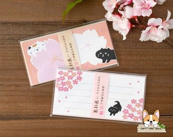 30 sheets | Active | Spring Japanese Cherry Blossom (Hanami) Cat Sticky Notes Memo Pad | Cat and Sakura