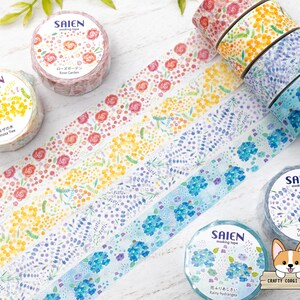1 rotolo / 20 mm / Kamiiso SAIEN / Nastro washi con fiori primaverili / Roseto - Mimosa - Campo di lavanda - Ortensia piovosa