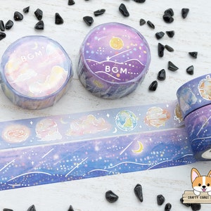 Washi Tape, Celestial Things, 15mm, Universe, Moon Stars Washi Tape,  Clouds, Galaxy, Blue, Masking Tape, Bullet Journal, Milkteadani 