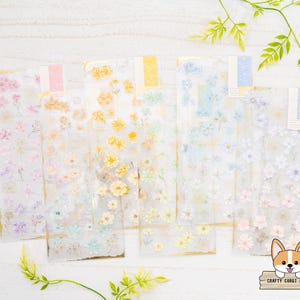 1 vel | Mindwave | BALMY Flower goudfolie doorzichtige stickers | Roze - Beige - Oranje - Mint - Blauw - Paars