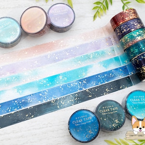 1 roll | 15mm | Tsutsumu | Gold Foil Clear PET Tape | Morning Glow - Blue Sky - Sunset - Dusk - Starry Night - Midnight
