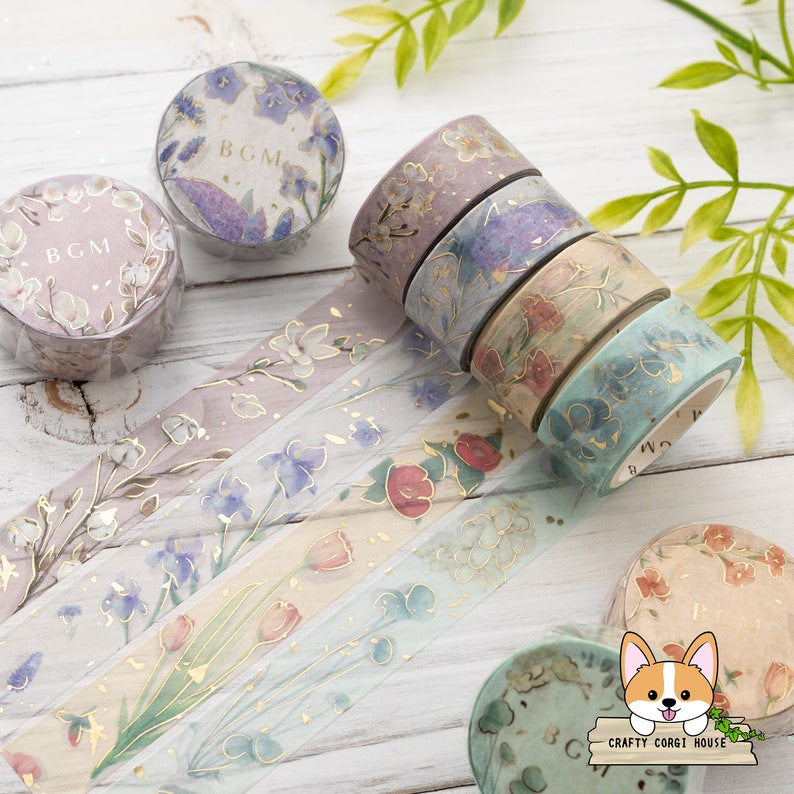 1 or 4 pc set | 15mm | BGM | Garden Flowers Washi Tape |  Lavender - Tulip - Eucalyptus - Magnolia | Floral Washi