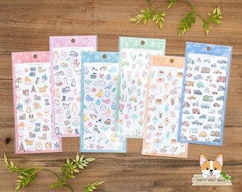 1 or 3 pc set | Kamio | DOODLE ART Clear Stickers | Dog - Cat - Bird - Cafe - Botanical - Vehicle