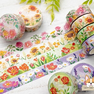 1 roll | 15mm | BGM | Floral Garden Gold Foil Washi Tape |  Rose - Sunflower - Anemone - Daisy