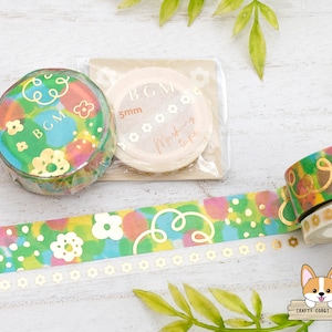 1 roll | 5mm or 15mm | BGM | Floral Foil Washi Tape | Gold Flower - Wildflower