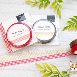 1 roll | 7mm | Mind Wave | Clear Matte PET Tape | Yellow Gingham - Red Gingham