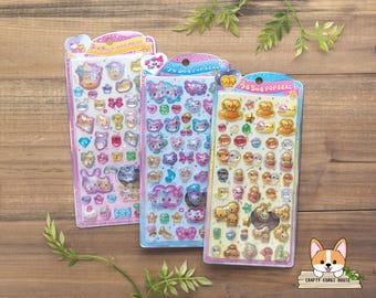 1 sheet | Crux | URUCHURU POP Heisei Memory Glitter 3D Gel Stickers | FuwaFuwa Rabi-chan - Magical Miyu-chan - Natto-chan