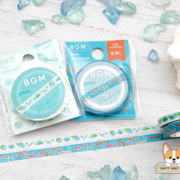 1 or 2 pc set | 5mm | BGM | Silver Foil Slim Washi Tape | Seashells - Under the Sea