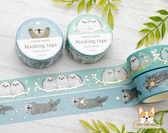 1 roll | 20mm | Papier Platz x MILINA | Bird & Otter Gold Foil Washi Tape | LOVE Shima Enaga - LOVE Lacco (Sea Otter)