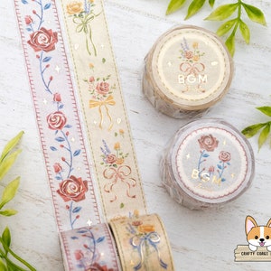 1 Rolle | 20mm | BGM | Floral bestickte Schleife Folie Washi Tape | Rose - Blumenstrauß