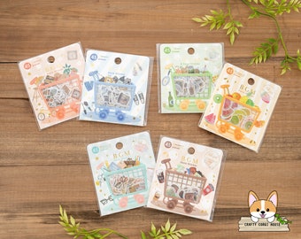 45 pc | BGM | SHOPPING CART Gold Foil Die Cut Stickers | Leisure - Fashion - Cafe Kitchen - Fruits - Stationery - Coffee