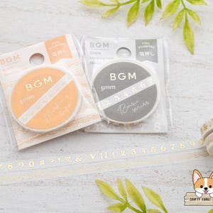 1 roll | 5mm  | BGM | Gold Foil Slim Washi Tape | Numbers - Lace