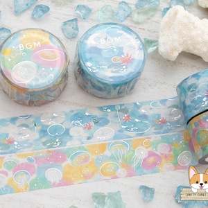 1 roll | 20mm | BGM | Dreamscape Silver Foil Washi Tape | Lotus Pond - Jellyfish