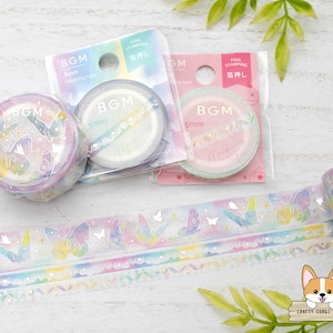 1 rol | 5 mm of 15 mm | Achtergrondmuziek | Washi-tape met regenboogfolie | Kleurrijk kant - kleurrijk lint - vlinder
