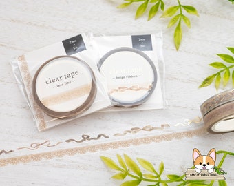 1 roll | 7mm | Mind Wave | Gold Foil Clear Matte PET Tape | Beige Ribbon - Lace Line