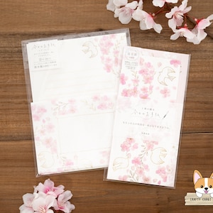 4 hojas 2 sobres o 6 hojas 3 sobres / Furukawashiko / CARTA DE HOY Juego de letras washi de estilo japonés / Corona de sakura y pájaro