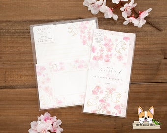4 hojas 2 sobres o 6 hojas 3 sobres / Furukawashiko / CARTA DE HOY Juego de letras washi de estilo japonés / Corona de sakura y pájaro