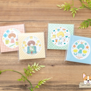 80 sheets | Sun-Star x Mizutama | 4 Design Square Memo Pads | Red - Yellow - Green  - Blue
