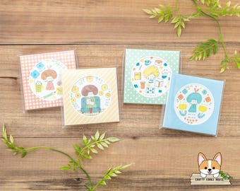 80 sheets | Sun-Star x Mizutama | 4 Design Square Memo Pads | Red - Yellow - Green  - Blue