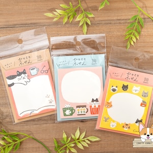 30 sheets | Furukawashiko | HITOKOTO Sticky Notes Memo Pad | Cat on Book - Cat in Mug - Cats