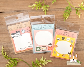 30 sheets | Furukawashiko | HITOKOTO Sticky Notes Memo Pad | Cat on Book - Cat in Mug - Cats