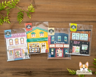 40 pc | Mind Wave | KOTORI-MACHI Shop Die Cut Washi Stickers | Boutique - Restaurant - Movie Theater (Cinema) - Bar