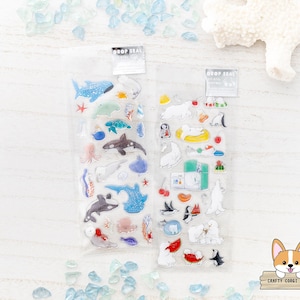 1 feuille | Actif x Momo | SUMMER - Stickers en résine 3D goutte d'or avec paillettes | Animaux marins - Ours polaires et pingouins