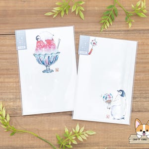 3 fogli / Active x Oton / Cartoline estive Penguin / Kakigori (Granito tritato) - Furin (Campanello eolico)