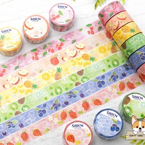 1 rotolo / 20 mm / Kamiiso SAIEN / Nastro washi in lamina d'oro x lamina d'argento / Ciliegia - Mela - Ananas - Kiwi - Mirtillo - Fragola