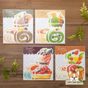 6 hojas 3 sobres / Furukawashiko / Juego de minicartas troqueladas Sweets Cafe de otoño LIMITADO / Mont Blanc - Matcha - Bayas - Frutas
