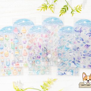 1 sheet | Q-lia | SUMMER DROP 2 Foil Clear 3D Gel Stickers | Animal Soda - Shaved Ice - Shell - Shell/Bottle - Ocean - Aquarium