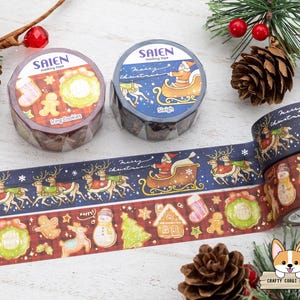 1 rolo | 20 mm | Kamiiso SAIEN | WINTER LIMITED Fita Washi de Folha de Prata | Trenó (Papai Noel e Rena) - Biscoitos de Cobertura (Biscoitos de Natal)