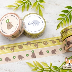 1 roll | 15mm | Hamamonyo | Animal Washi Tape | Sloth - Kiwi