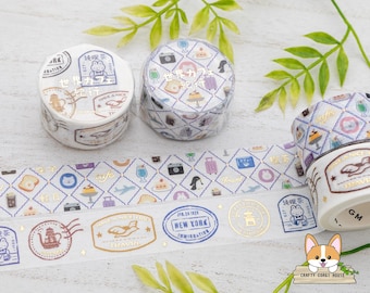 1 roll | 20mm | BGM | World Cafe Travelogue Gold Foil Washi Tape | Mini Pattern - Stamps