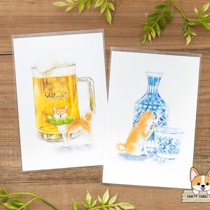 1 feuille | Active x Natsuka Murata | Shiba Inu et délicieuses boissons alcoolisées d'été Cartes postales | Bière - Saké Froid