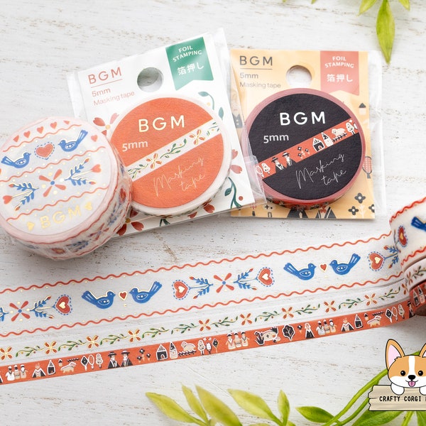 1 or 3 pc set | 5mm or 15mm | BGM | Gold Foil Washi Tape | Vintage Embroidery - Retro Flower - Alps