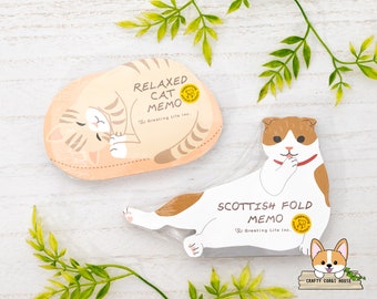 90 sheets | Greeting Life | Cat Die Cut Memo Pad | Relaxed Cat - Scottish Fold