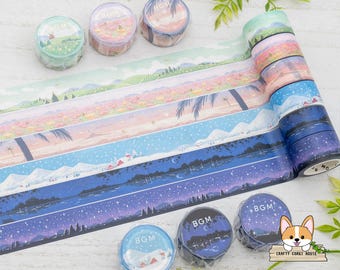 1 roll | 20mm | BGM | DREAMSCAPE Foil Washi Tape | Field - Flower Garden - Seashore - Snow Country - Lake at Night - Starry Sky