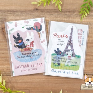 6 hojas 3 sobres / S&C x Gaspard Et Lisa / Juego de minicartas troqueladas / Cerise (Cherry) - París (Torre Eiffel)