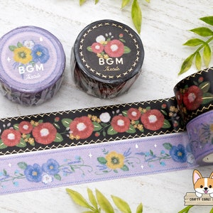 1 rollo / 20 mm / BGM / Cinta Washi con Bordado Floral / Camelia - Violeta