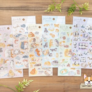 1 folha | Mind Wave | Adesivos de papel da família OHIRUNE (Cochilando) | Gato de pelo longo - Gato de pelo curto - Cachorro - Shiba Inu - Coelho - Panda