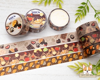 1 or 3 pc set | 15mm or 20mm | Kamiiso SAIEN | Chocolate Covered Fruits Gold Foil Washi Tape | Fruit Chocolate - Orange Chocolate