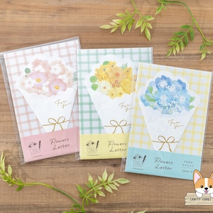 8 hojas / Furukawashiko / Die Cut Flower Bouquet Letter Set / Sakura - Mimosa - Nemophila