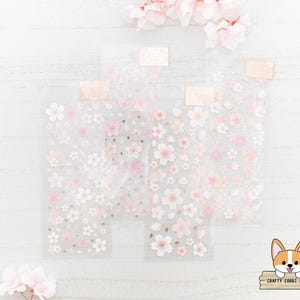 1 hoja / Pinza de ropa / Pegatinas washi de papel dorado rosa con diseño de flor de cerezo japonesa de primavera / Sakura