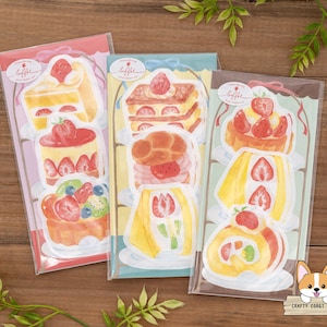 6 hojas 3 sobres / Furukawashiko / Té de la Tarde Postres de Fresa Die Cut Mini Letter Set / Shortcake - Millefeuille - Tarta