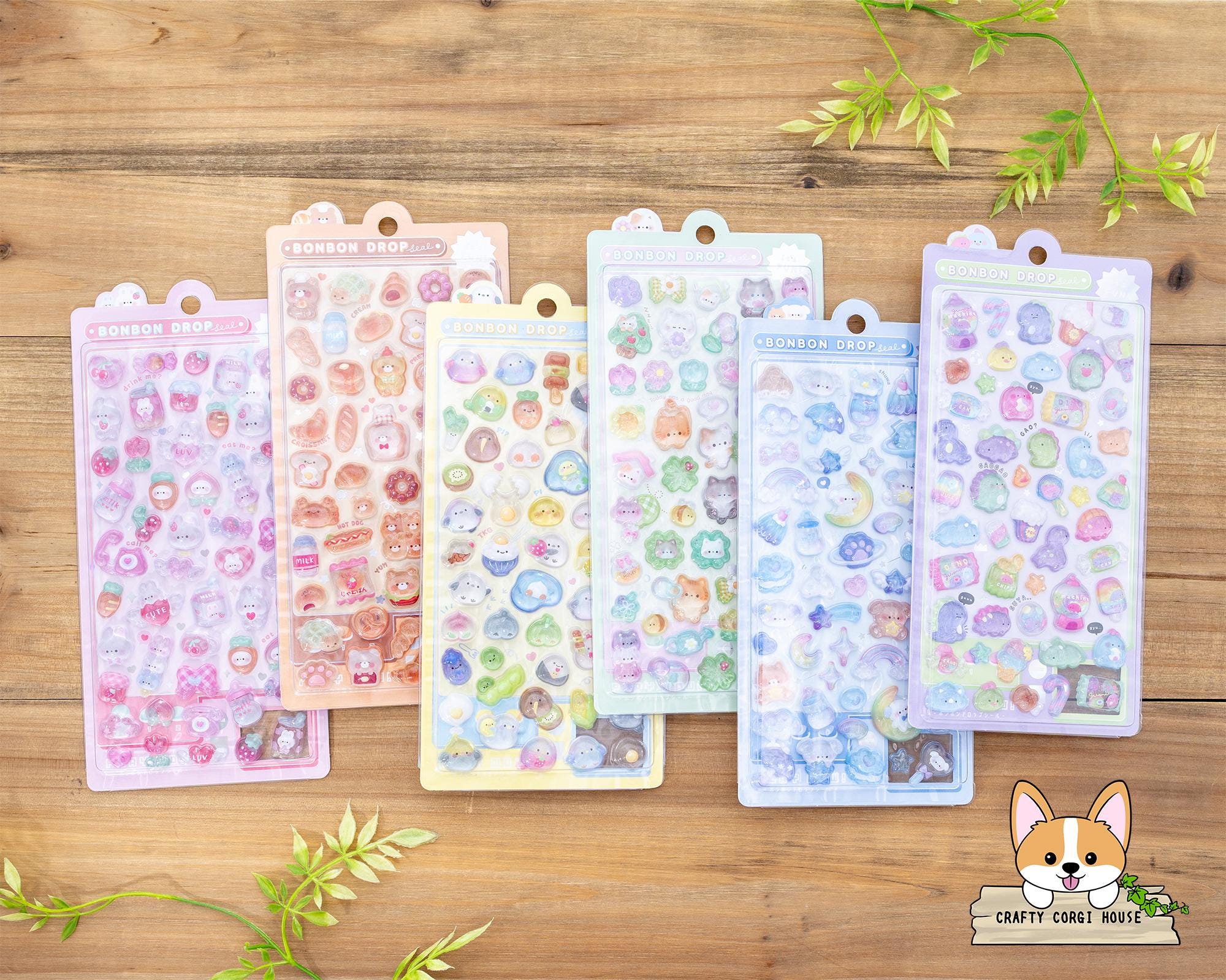1 sheet | Q-lia | BONBON DROP 3D Gel Stickers | MomoIro Rabbit - HokaHoka Bear - PiyoPiyo Bird - NekoNeko Cat - WanWan Dog - GaoGao Dinosaur