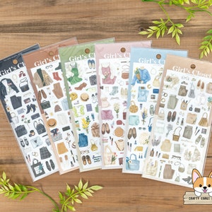1 vel | Mindwave | Coördinerende outfits MEISJESKAST Doorzichtige stickers | Zwart - Bruin - Groen - Roze - Blauw - Ivoor