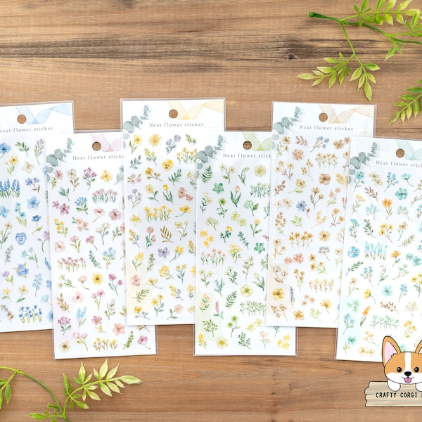 1 or 2 pc set | Mind Wave | NEAT FLOWER Tracing Paper Stickers | Blue - Pink -Yellow - Green - Beige - Nile Blue